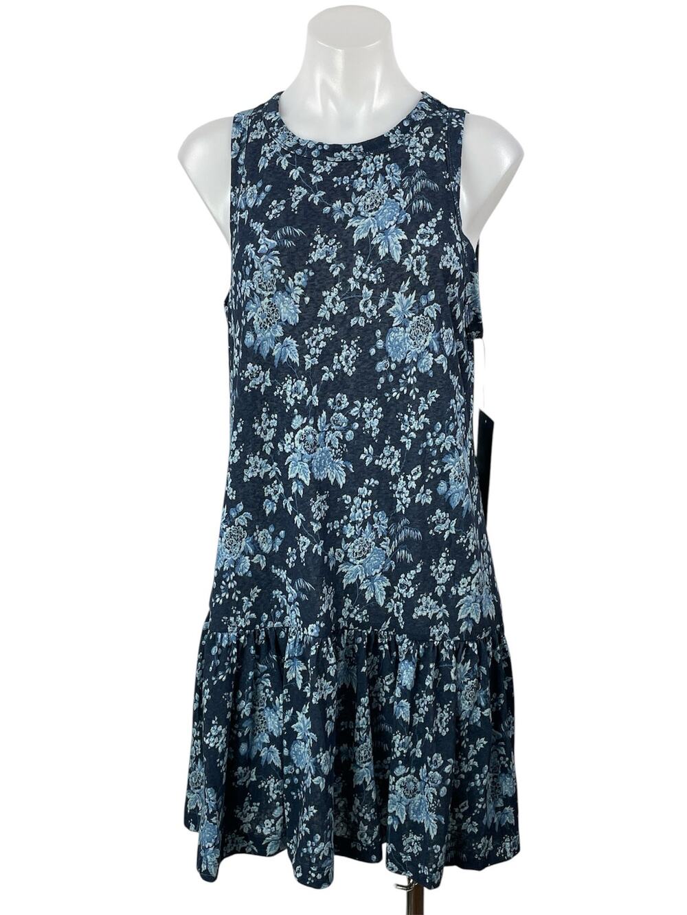NEW Tuckernuck Blue Floral Sleeveless Ruffle Drop Waist Tank Mini Dress Size M
